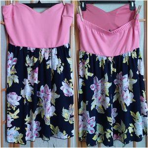 Strapless floral print stretch mini dress size XL By Trac USA